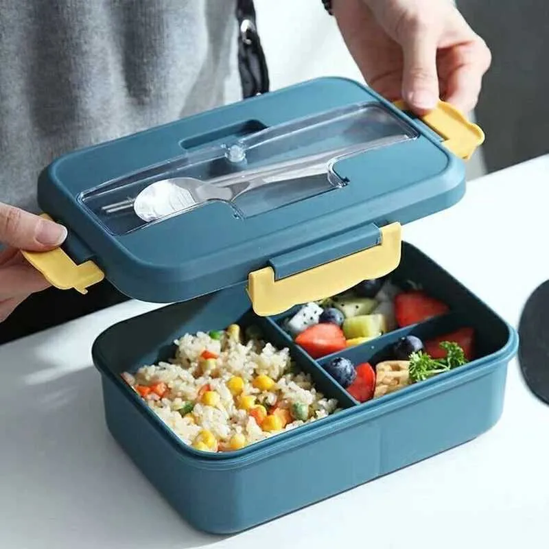 Bento Boxes صندوق الغداء الساخن مع ملعقة القش المناديل لتخزين الطعام حاوية الأطفال Microwave Q240427