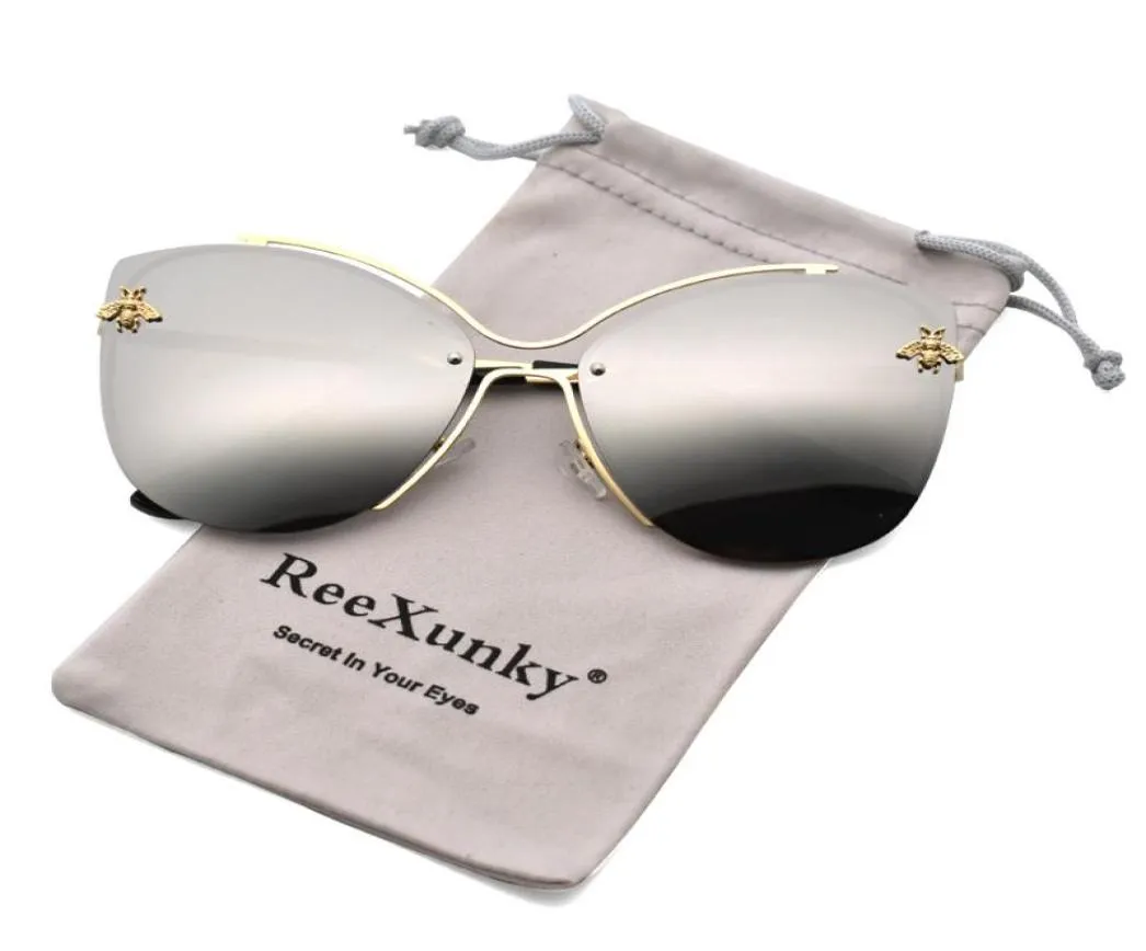 2020 Classic Bee Cat Eye Zonnebril Women Metal Design Oversized Silver Mirrored Sun Glazen Tinten Sunglass UV400 Eyewear6090715