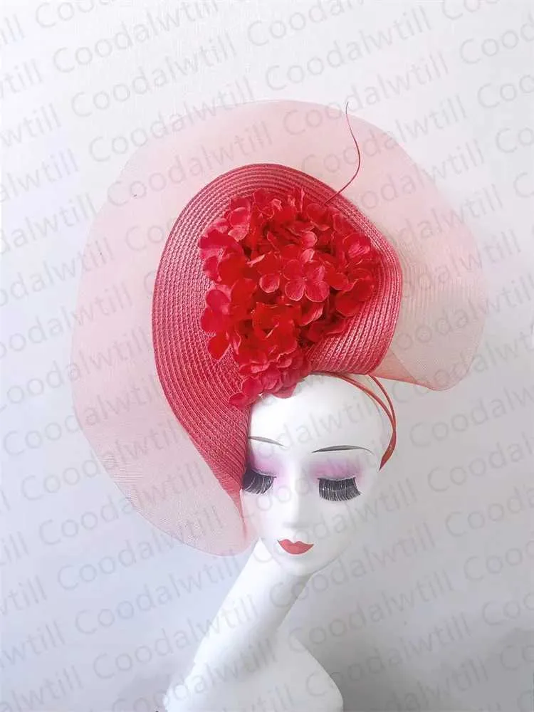 Chapeaux à bord large chapeau seau kentucky derby gros fascinator chapeau grand fleur coureurs femmes de mariage église en tête de la fête des dames occasion pilule cœubbox femme y240426