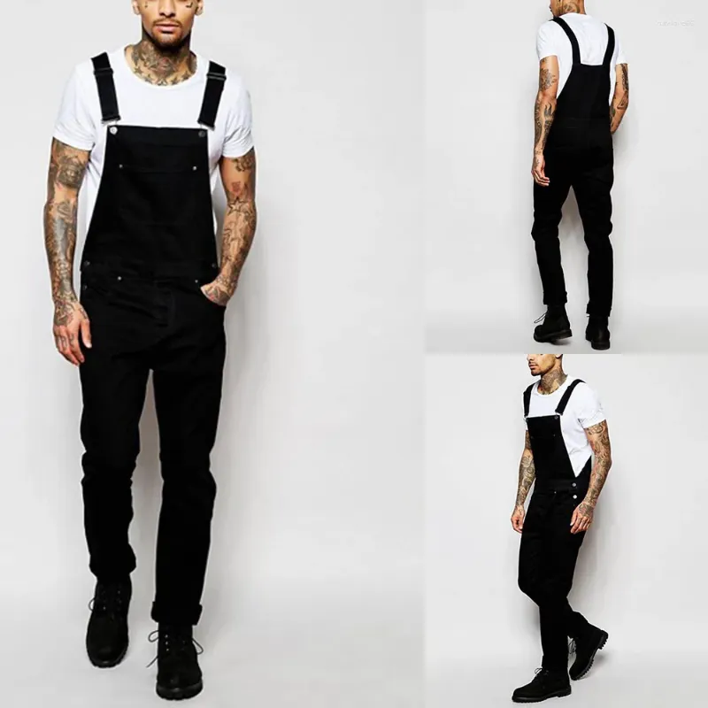 Herren Jeans Männer Knöchelstifte Hosen Jeans Overalls Taschen ein Stück hoher Taille Schlanker Streetwear Solid Washington Patchwork