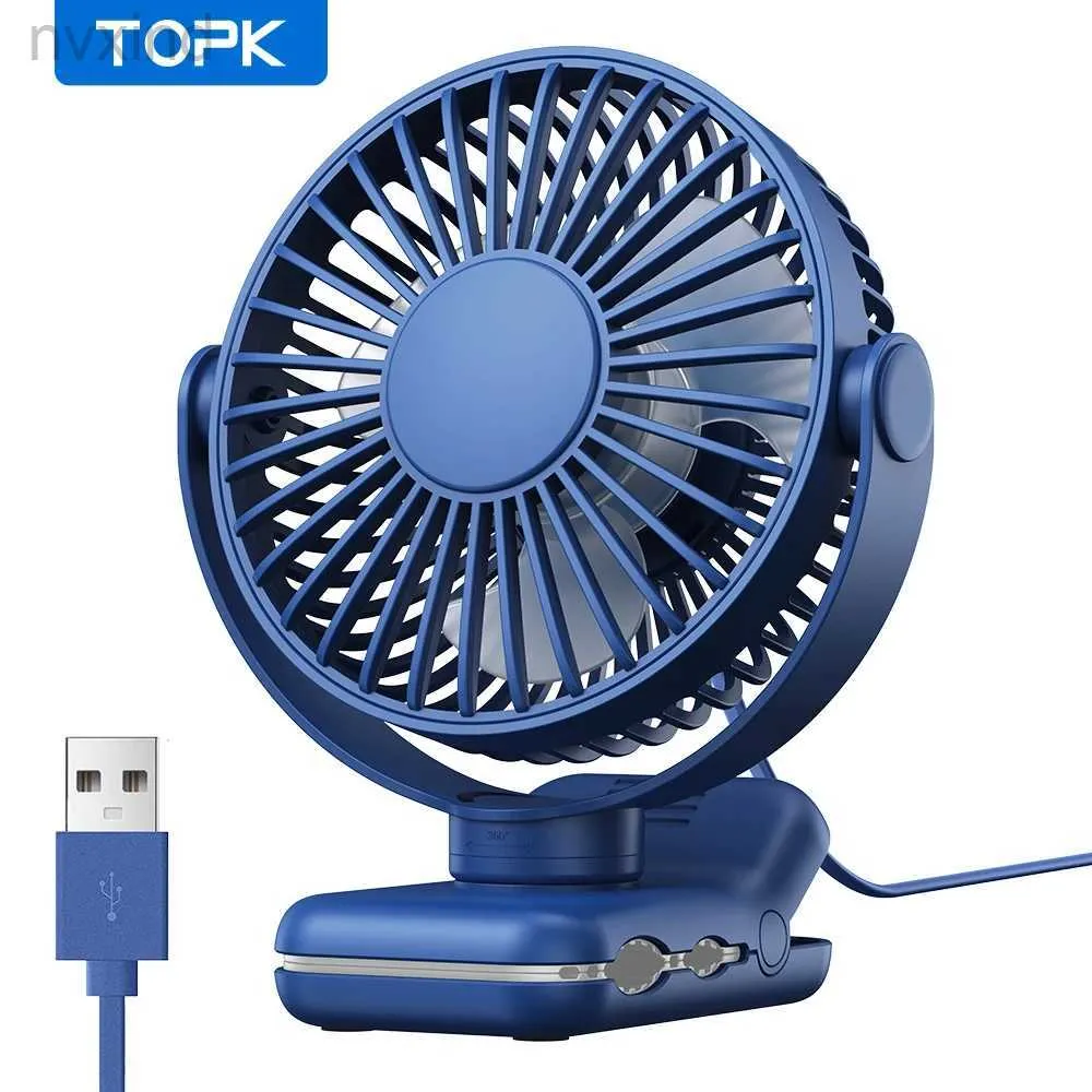 Wentylatory elektryczne TOPK K62B Mały przenośny wentylator klipu USB biurko z 3 prędkością silny przepływ powietrza 720 Ultra-Quester Fan biurka do domu/Offi D240429