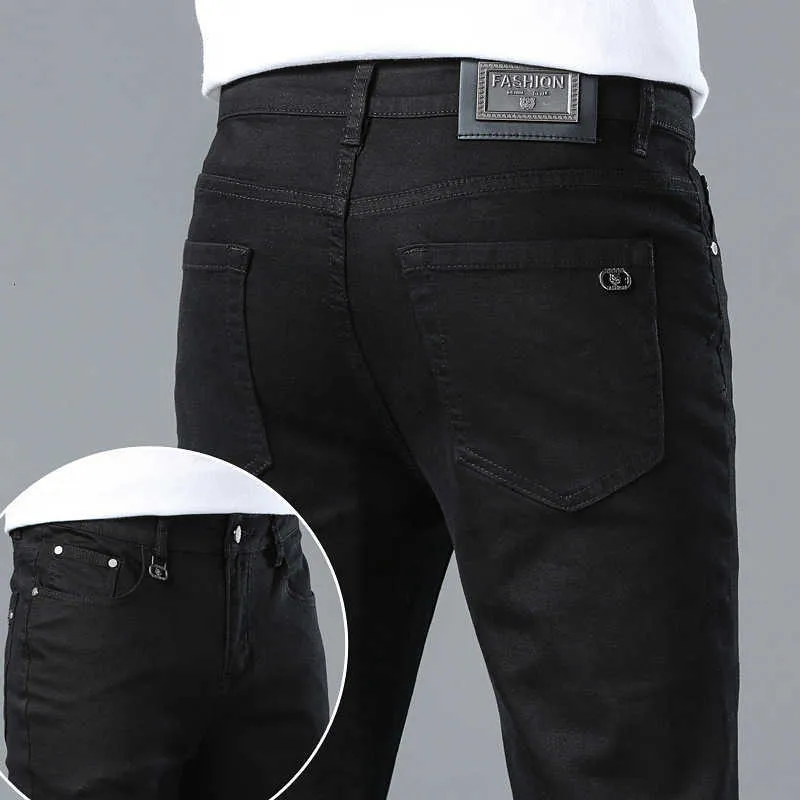 Frühling 2023 Dünne Herren Jeans Korean Edition Slim Fit High End European Pure Black Youth Hosen