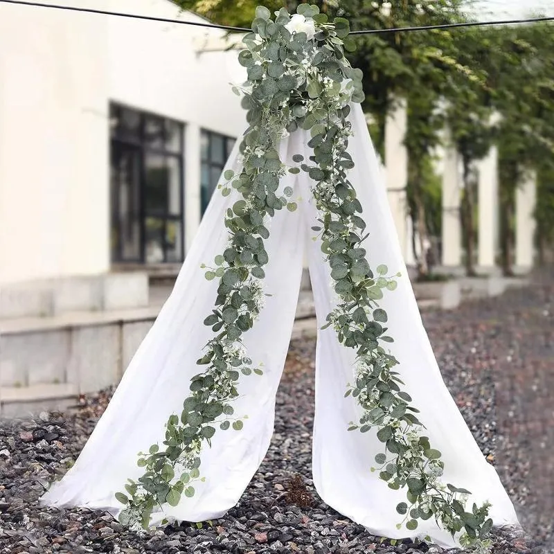 Fleurs décoratives 180 cm artificielles fausses eucalyptus feuilles de verdure vignes guirlandes pour la fête de mariage à la maison fausse table de vigne verte