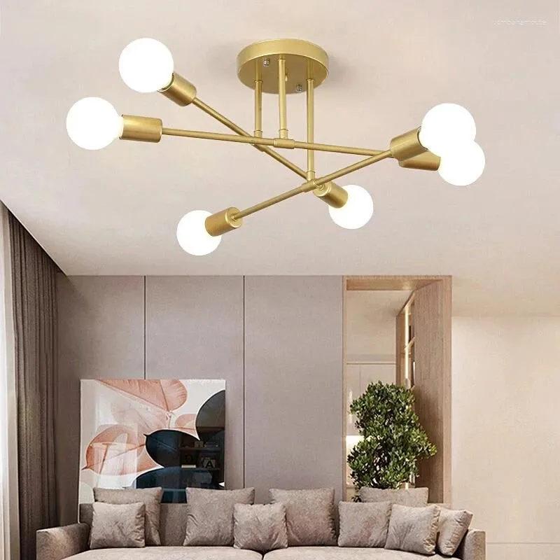 Lustres nordics modernes plafond LED Ligh Bedroom Kitchen salon salon décor simple maison 6 Head E27 Iron Art Lampe