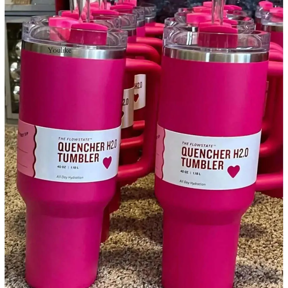 Skepp från USA Cosmo Pink Watermelon Moonshine H2.0 40oz Tumblers Cups med silikonhandtag Lock Straw Travel Car Mugs Fortsätt dricka kallt vattenflaskor Target Red 0429