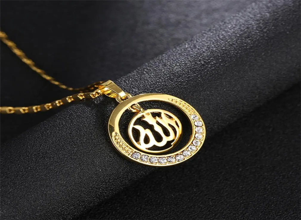 Halskette Anhänger Muslim Halskette für Frauen reines Goldfarbe Arabisch Islam Religiöses Totem mit kleinen Perlen Kette Jüdely6773304