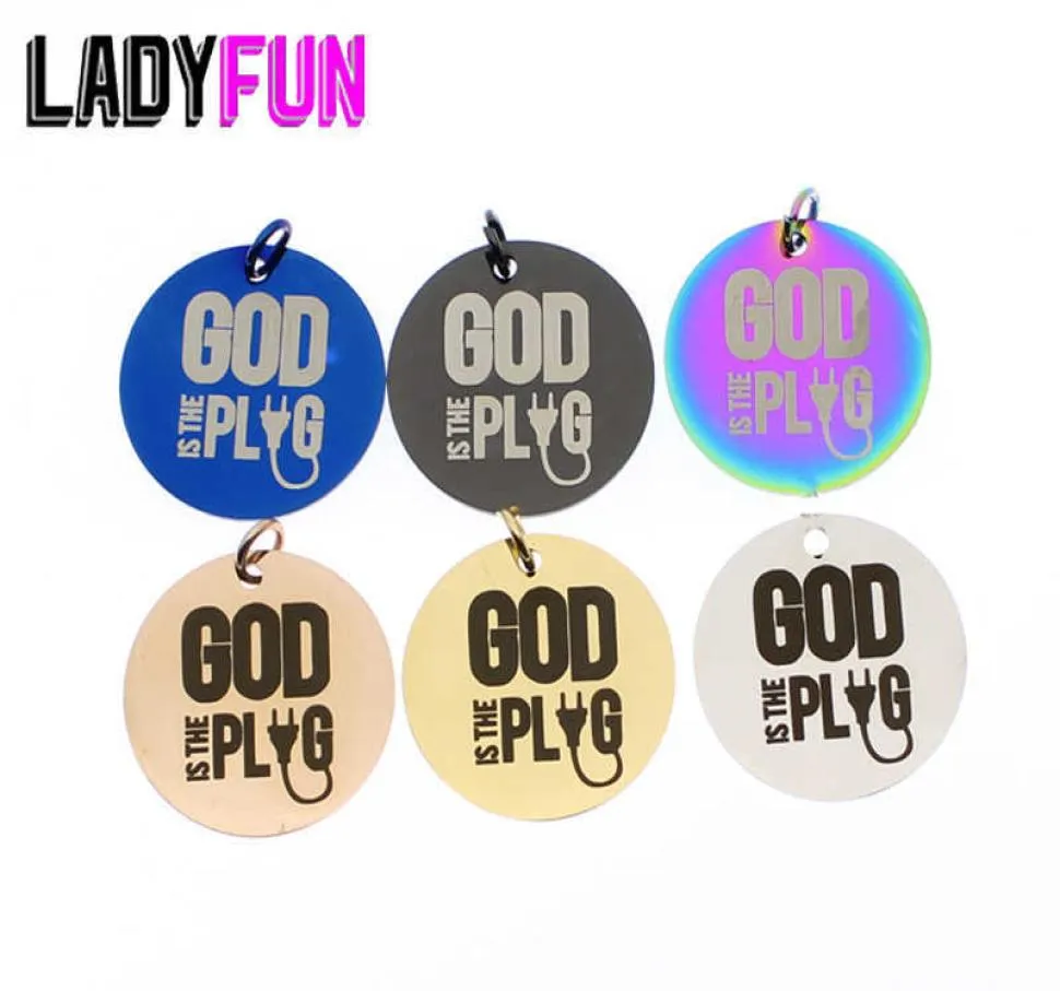 Ladyfun roestvrijstalen charme god is de plug hanger Charms 25mm 20pcslot 2107209205088