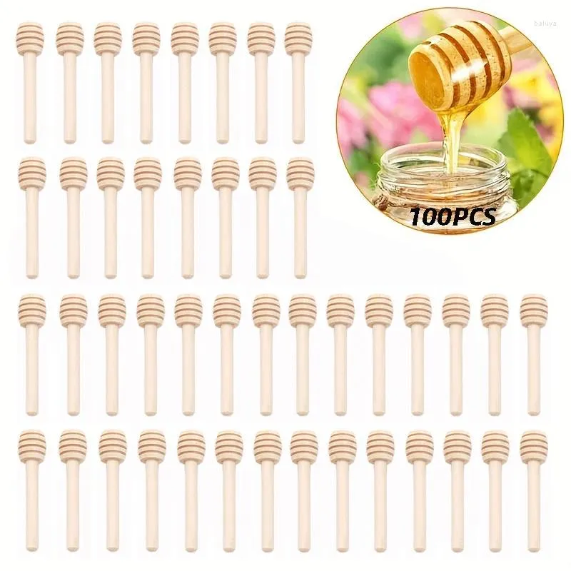 Cuillères 100pcs mini miel Stir bar de mélange de mélange de ponceau de pic de bille à bois pratiquant en bois long fournit des outils de cuisine