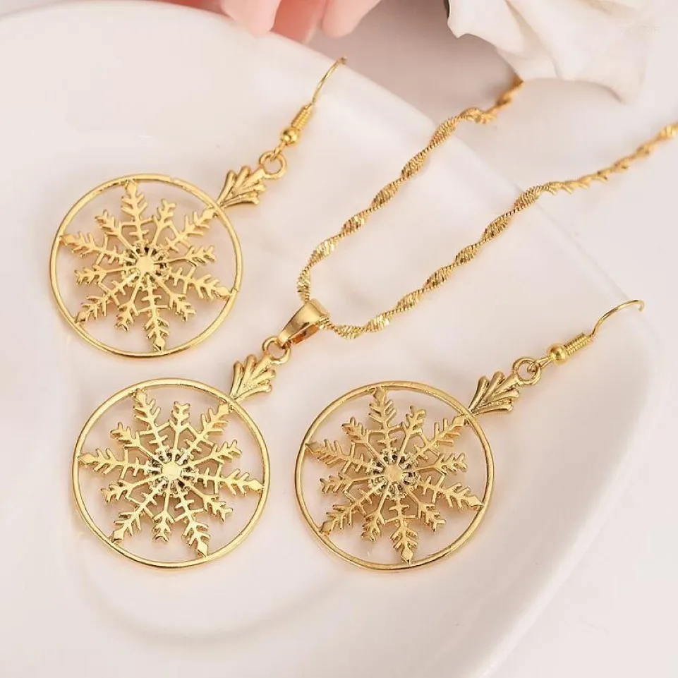 Collier de boucles d'oreilles 14kt jaune doré massif GF GF Snowflake Leverback Pendants Colliers Fashion Lever Drop Dang Holidayarring2828