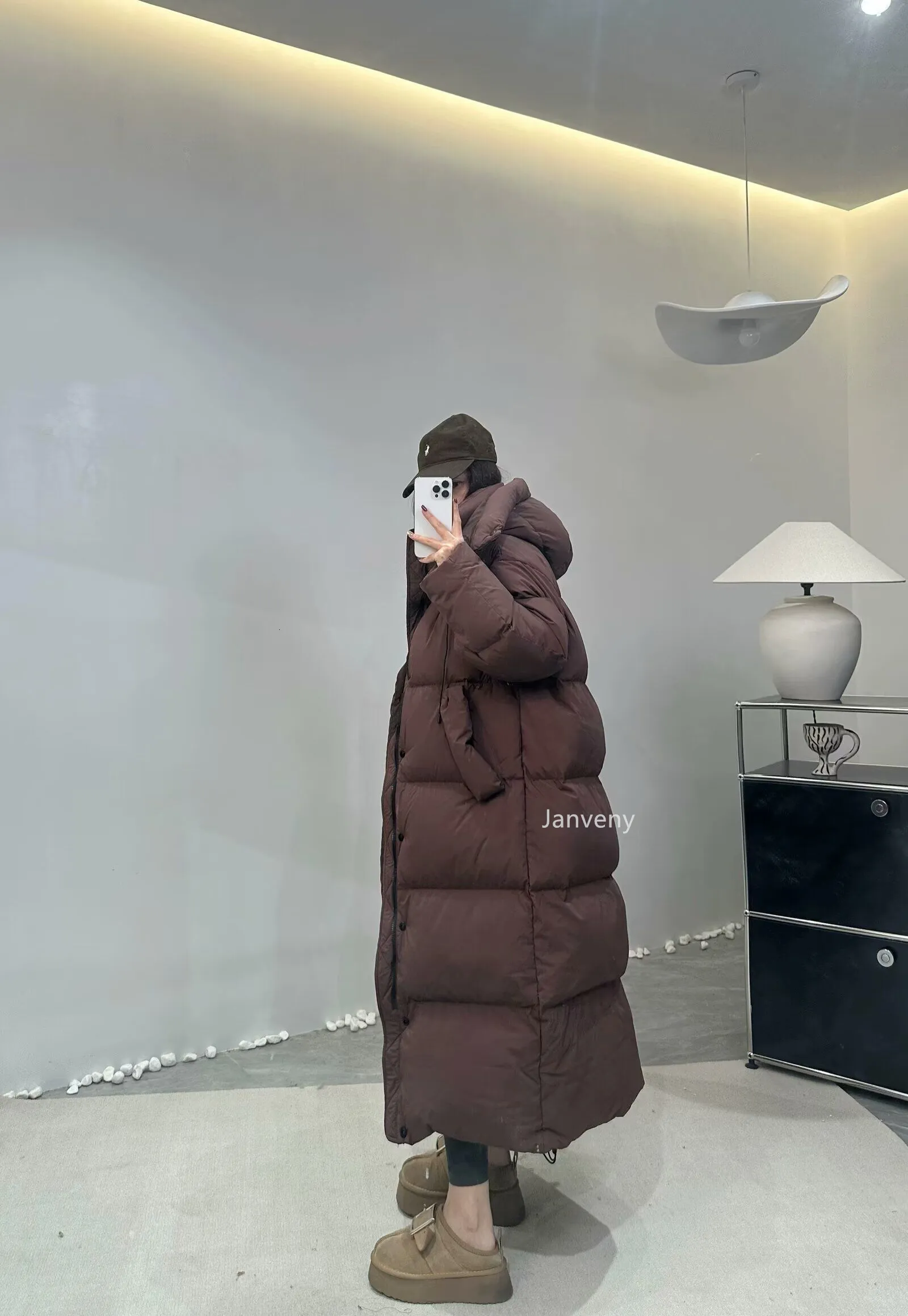 Janveny Womens Casual Long Hooded Duck Down Jacket Thick Warm 1/2