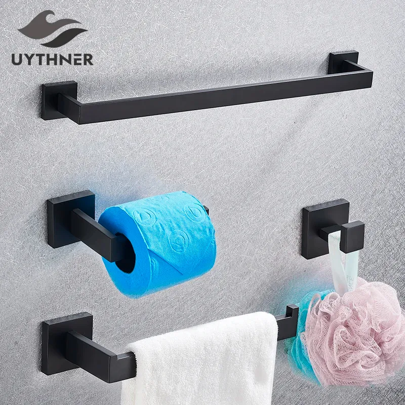 Set badkamer hardware zwart gewaad haak handdoek rail bar rek plank hanger tissue toilet roll papieren houder muur badkamer accessoires