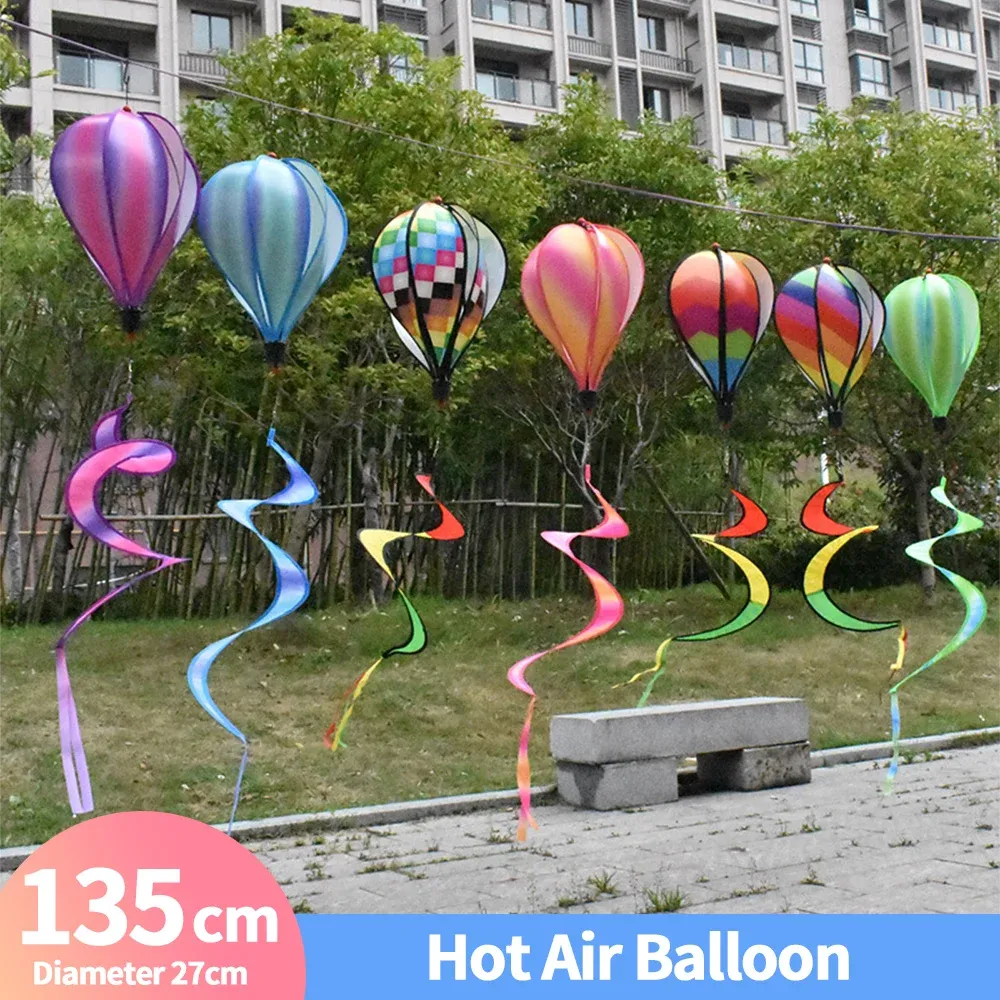Dekorationer Vindklockor Rainbow Hot Air Balloon Wind Spinner Roterande paljett Windmill Wind Twister Hanging Decoration for Garden Yard