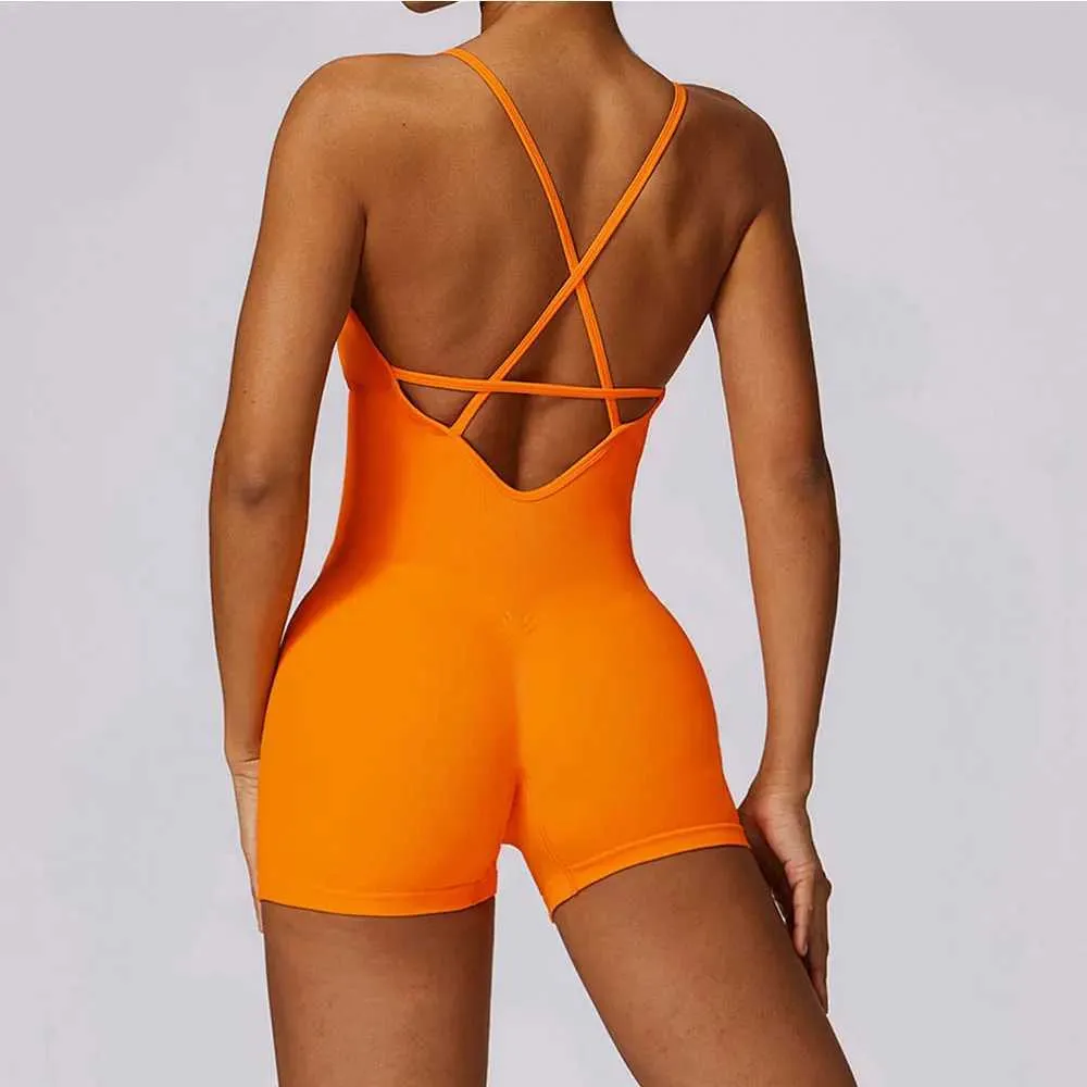 Kvinnors träningsdräkter Set Women Tracksuit Bodysuits Fitness Rompers Sexig One Piece Strap Mage Control Seamless Gym Workout Jumpsuits Sportswear Y240426