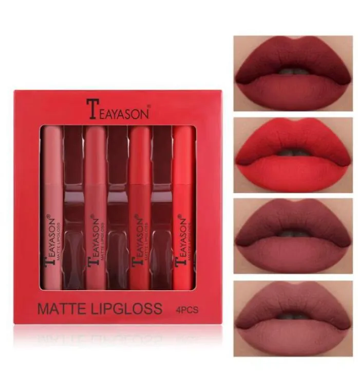 4 -stcs matte lipgloss set gladde moisturizer niet -fading lippen glazuur vloeibare lippenstift longlasting lip cosmetics9118090