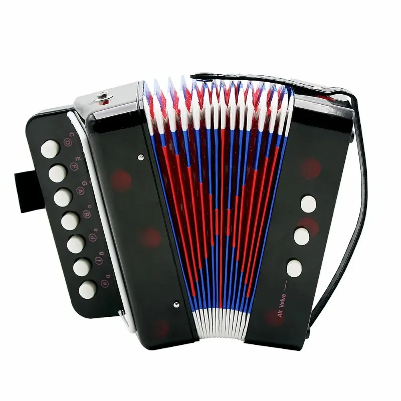 Mini fisarmonica a 7 tasti durevole 2 bassi fisarmonica educativo strumento musicale giocattolo principiante amatoriale miglior regalo nero