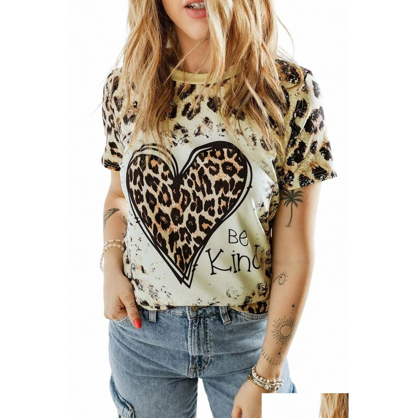 Женская футболка леопарда Be Heard Heart Графическая печатная футболка 2023 Новая B34L Drop Delivery Tops Tops Tees dh9br