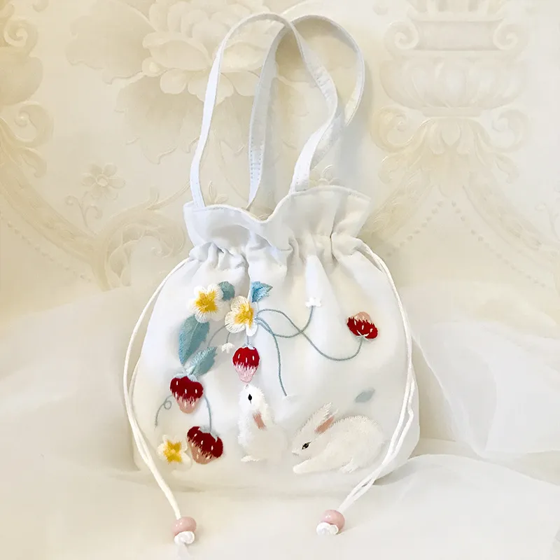 Yun Zhiqi Tassel Embroidery Bag Chinese Style HanfuアクセサリーバッグSU刺繍丸角ドローストリングポータブルクロスボディ携帯電話