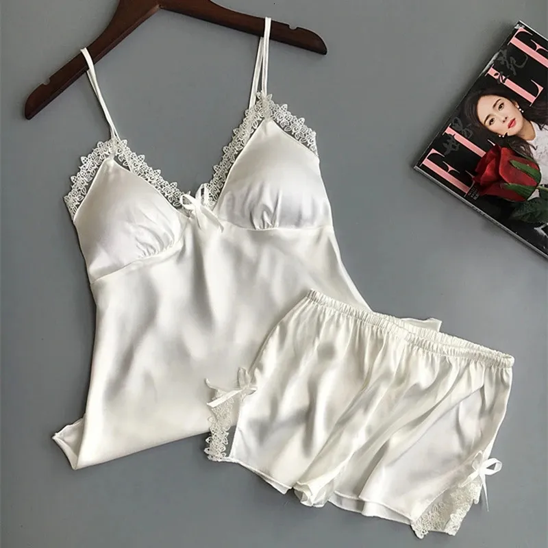 Sexy lingerie womens satin pajamas summer spaghetti shoulder strap pajamas 240425