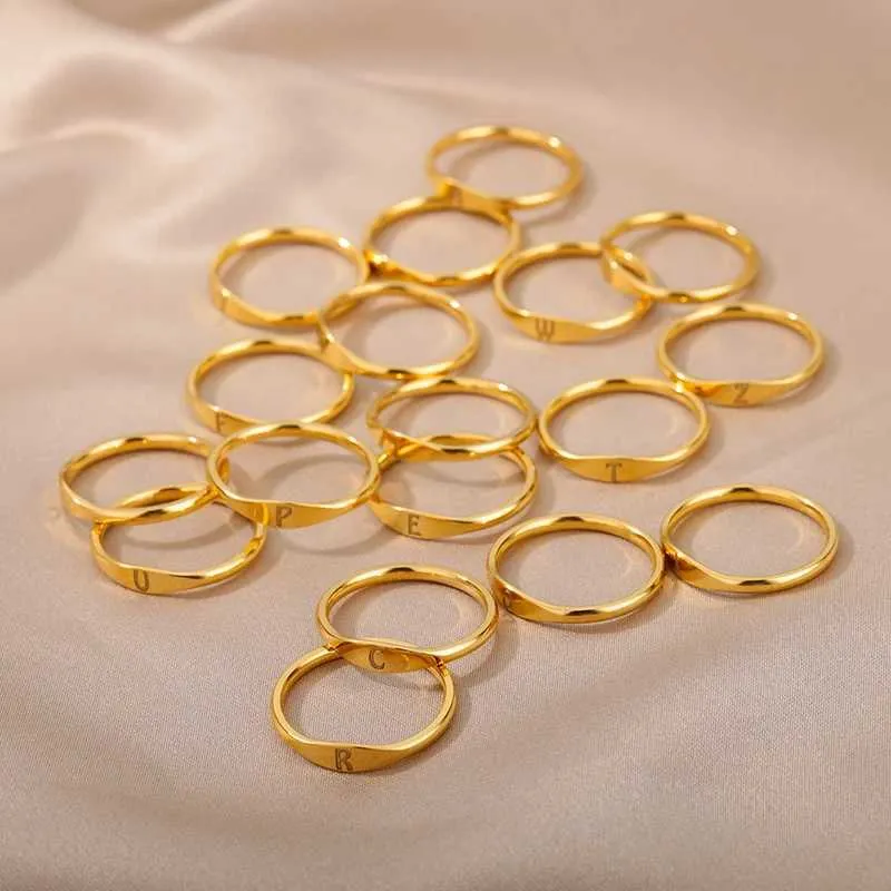 Hochzeitsringe Anfangsbriefringe für Frauen Männer Edelstahl Initialen Ring A M k s Alphabetname Ästhetische Hochzeit Schmuck Weihnachtsgeschenk