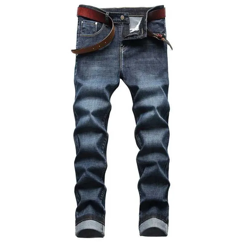 Mäns jeans vårens höstmens smarta elastiska män affärsmode rak regelbunden stretch denim byxor streetwear för Q240427