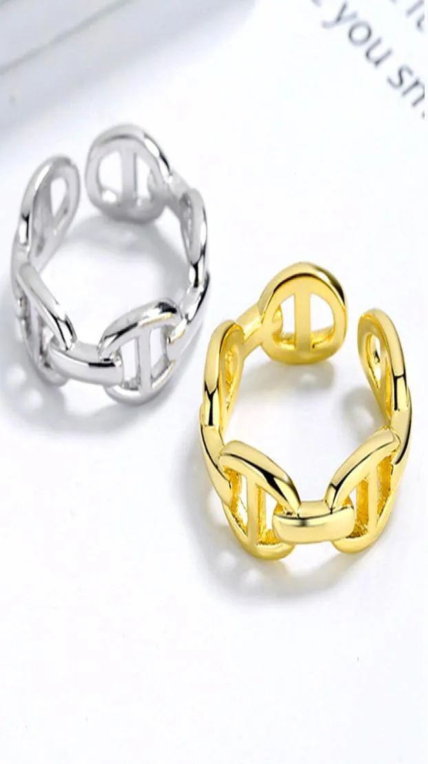 Brand Pig Nose Ring Women Hollow Retro Simple Chain Open Finger Justerbara ringar Personlighetsmycken5200538