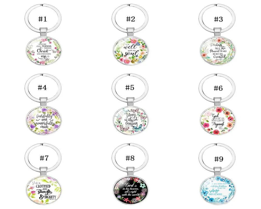 2019カトリックローズ聖書のキーチェーン女性のための男性キリスト教聖書ガラスチャームキーチェーンファッション宗教ジュエリーアクセサリー8972110