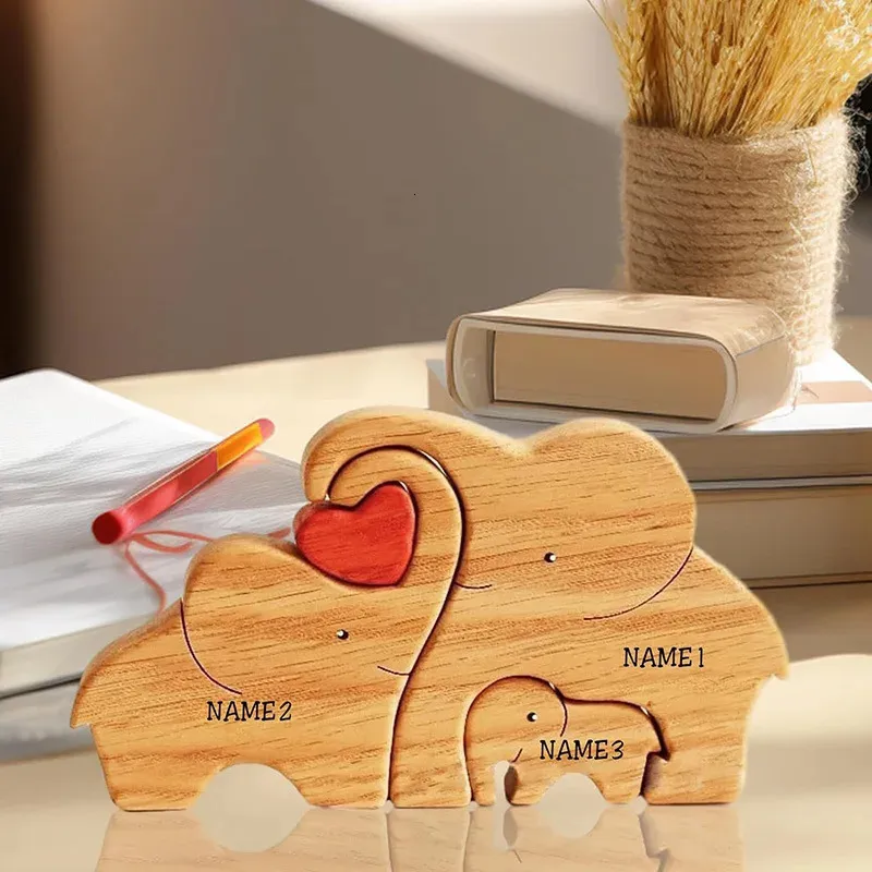 DIY ELEPHANT FAMILY TRÅ PUZZLE GRATIS GRAVING Personligt namn Mothers Day Birthday Present Hem Dekoration Desktop Decor 240425