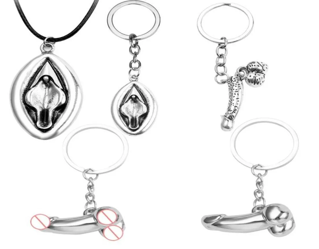 Keychains Fashion Reproductive Organs Chains clés alliage de couleur argentée pour les hommes pénis sexy pendant Vaginal Squelette génitals Sac Car K1792578