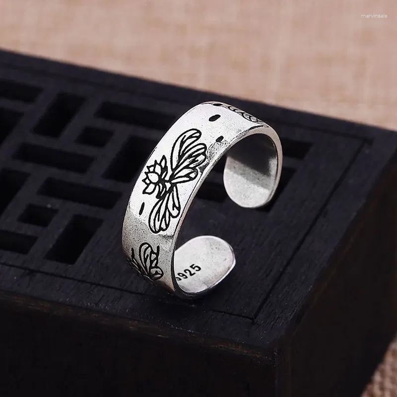 Rings Cluster Ring Silver Color Lotus Ring Women's Reald Vintage Fashion Classical Ethnic Open Food