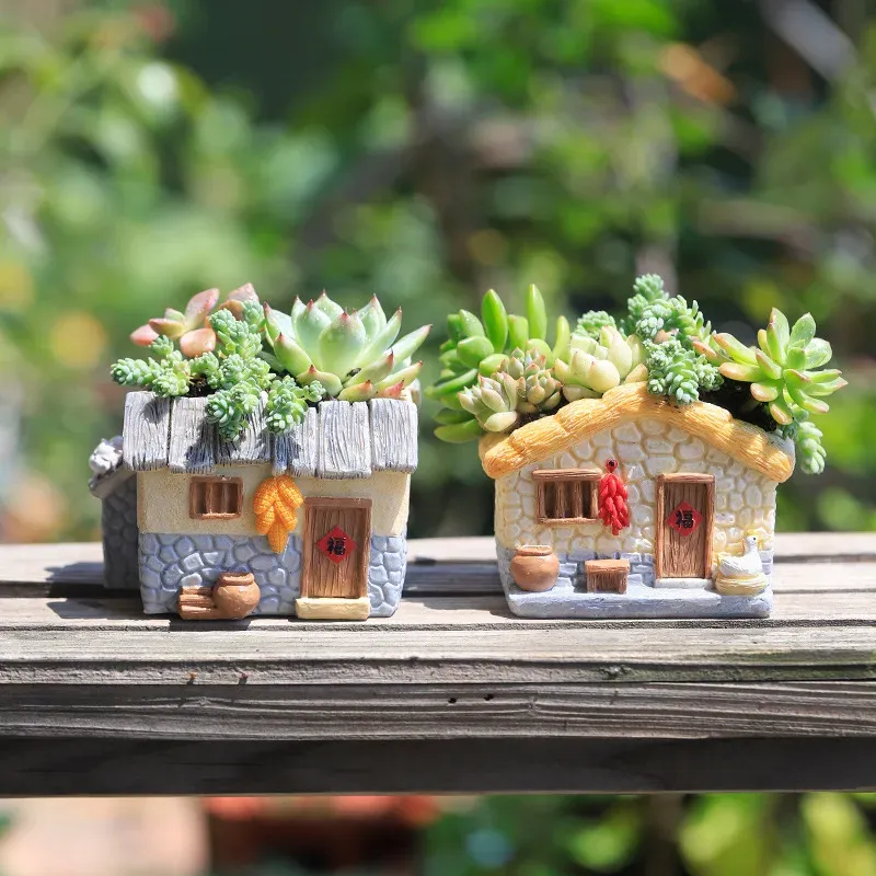 Décorations Planteur de ferme vintage pour plantes succulentes Air Plants Creative Flower Pot Funny Cottage Grange Fairy Garden Home Tabletop Decor