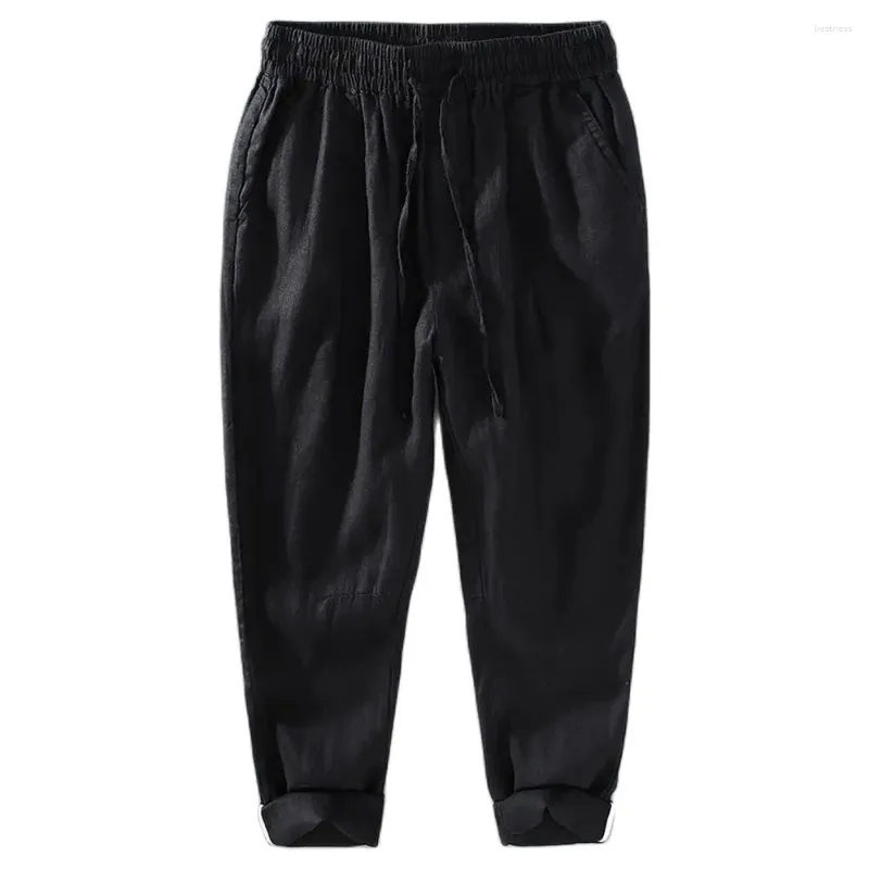 Pantaloni maschili ladiguard 2024 tasca da pasta casual lino casual uomo fondo solido elastico pantalone in più dimensioni