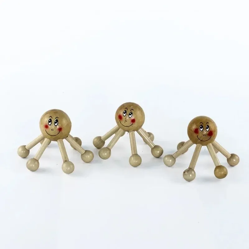 Verkoop Mini Zes benen Glimlachen Gezicht Wooden Massager Portable Anti Cellulitis Scalp Roller