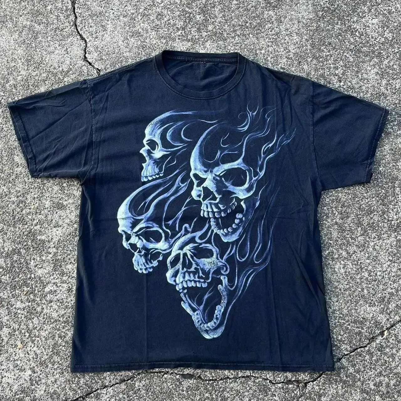 T-shirts voor heren Goth Skull Print T-shirt Men Y2K-stijl Gothic Black Fashion Retro Strtwear Oversize Short Clothing Tops TS H240429