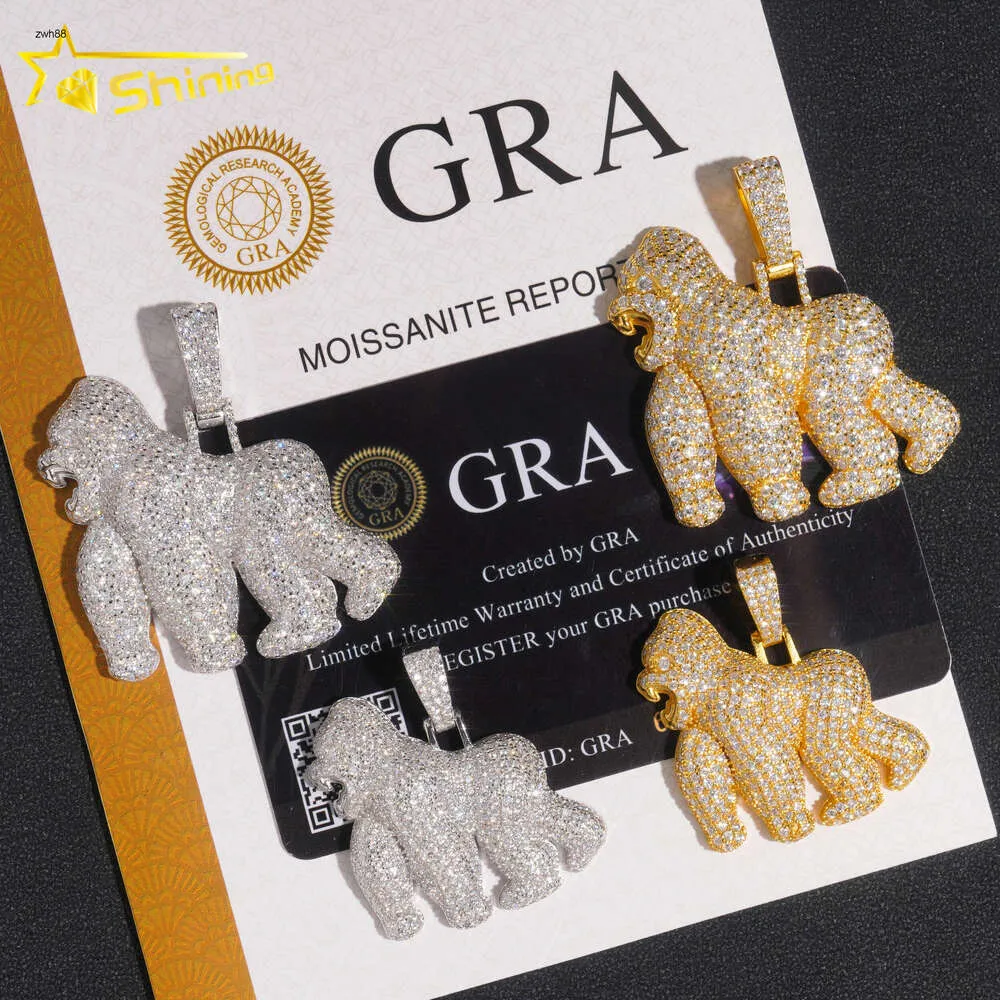 Iced Little Chimp -hanger 925 SILVER VVS Moissanite Gorilla Hangers Hip Hop Fashion King Kong 18k Gold CompatedDesigner sieraden