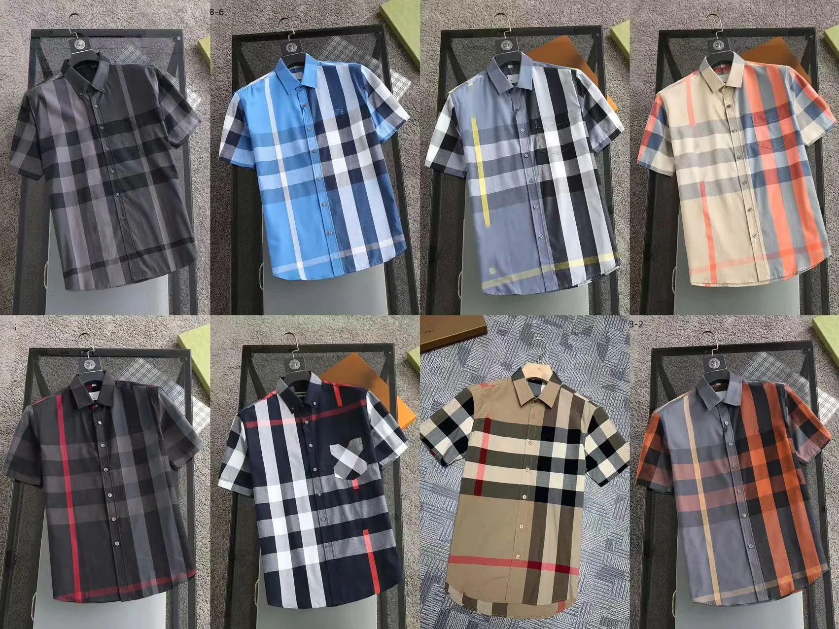 Brand male designer classic plaid men's business casual T-shirt women's fashion trend quick drying plaid striped T-shirt shirt