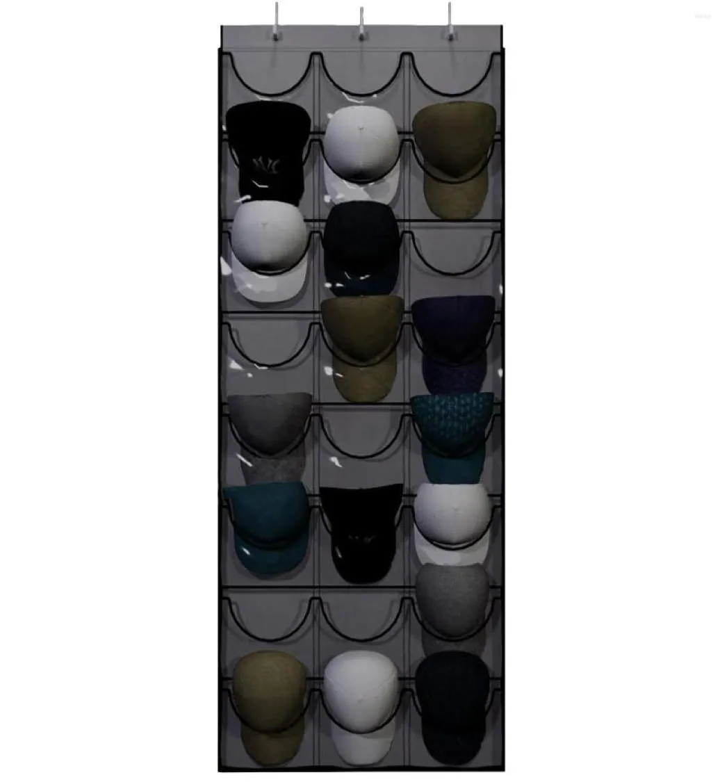 Boîtes de rangement Organisateur de rack de chapeau sur la porte pour les casquettes de baseball avec 24 poches profondes Display6492695