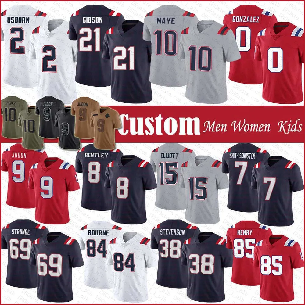 10 Drake Maye KJ Osborn Antonio Gibson Football Jersey Christian Gonzalez Rhamondrre Stevenson Matthew Judon Juju Smith Schuster Hunter Henry Tom Brady Tedy Bruschi