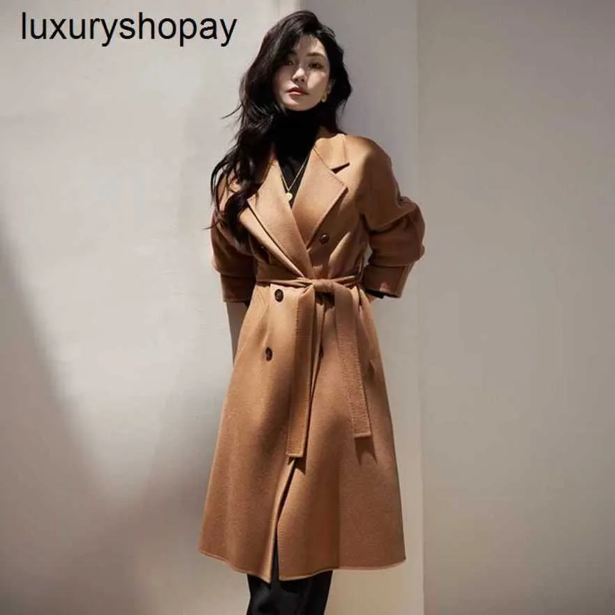 Maxmaras Cashmere Coat Womens Wool Coats High End Brand Anti Season Doublesided Pure pour le style moyen de longueur Elegant Hepburn Camel C