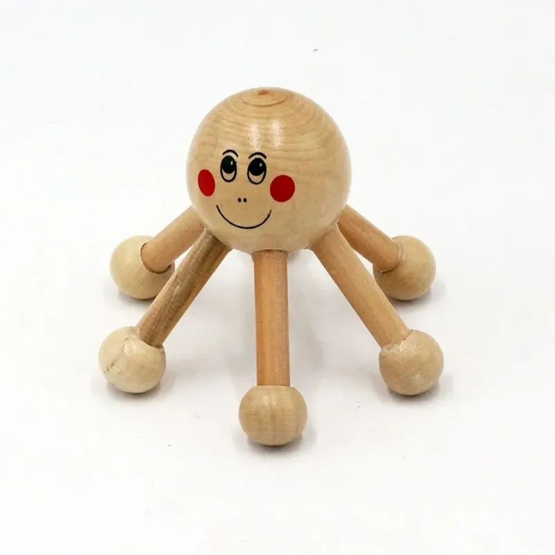 Sale Mini Sechs Beine lächeln Gesicht Holzmassagegeräte tragbare Anti -Cellulite -Kopfhautwalze