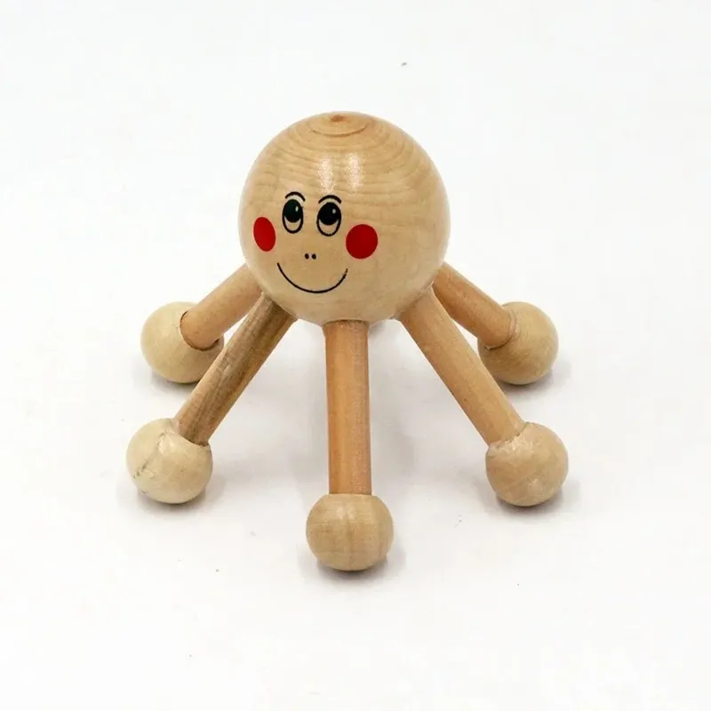 Sale Mini Six Legs Smilesing Face Wooden Massager Portable Anti Cellulite Scalp Roller