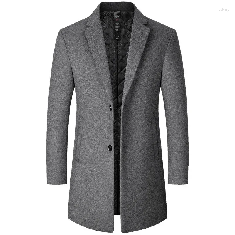 Trench dos casacos masculinos 2024 Brand Coat Men Autumn e Winter Solid Color Lã longa para roupas casuais casuais roupas de quebra -vento
