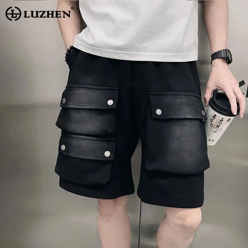 Herenshorts Luzhen Multi Pocket Patchwork Design gewassen denim vijfpuntbroek origineel knappe persoonlijkheidstraat LZ3143
