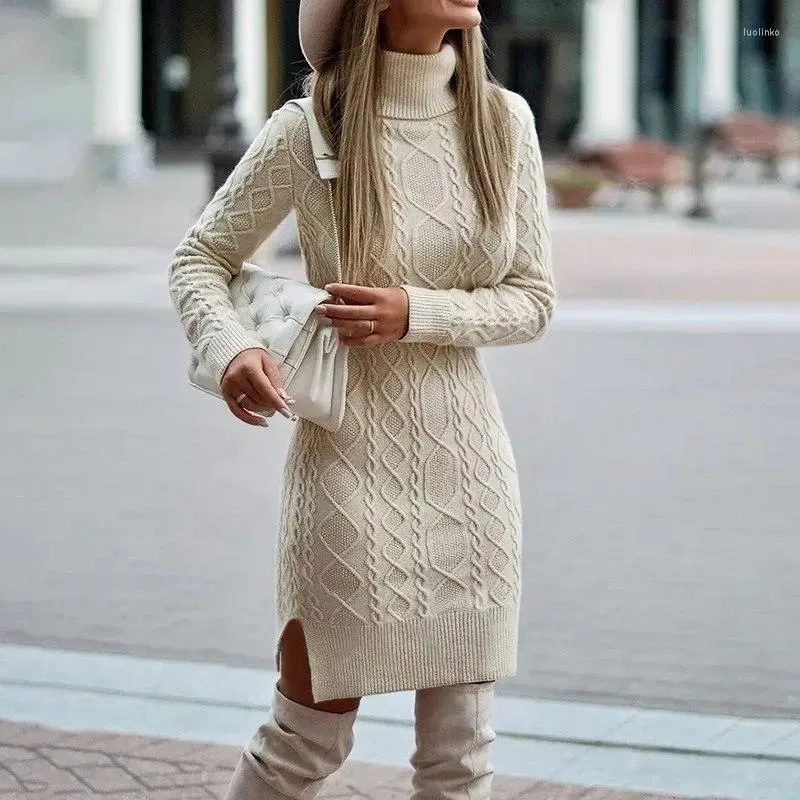 Casual Dresses Wepbel Y2K Half Turtleneck Knit Dress Sweater Long Sleeve  Autumn Winter Sexy Women Jumpers Slim Fits Mini Knitted