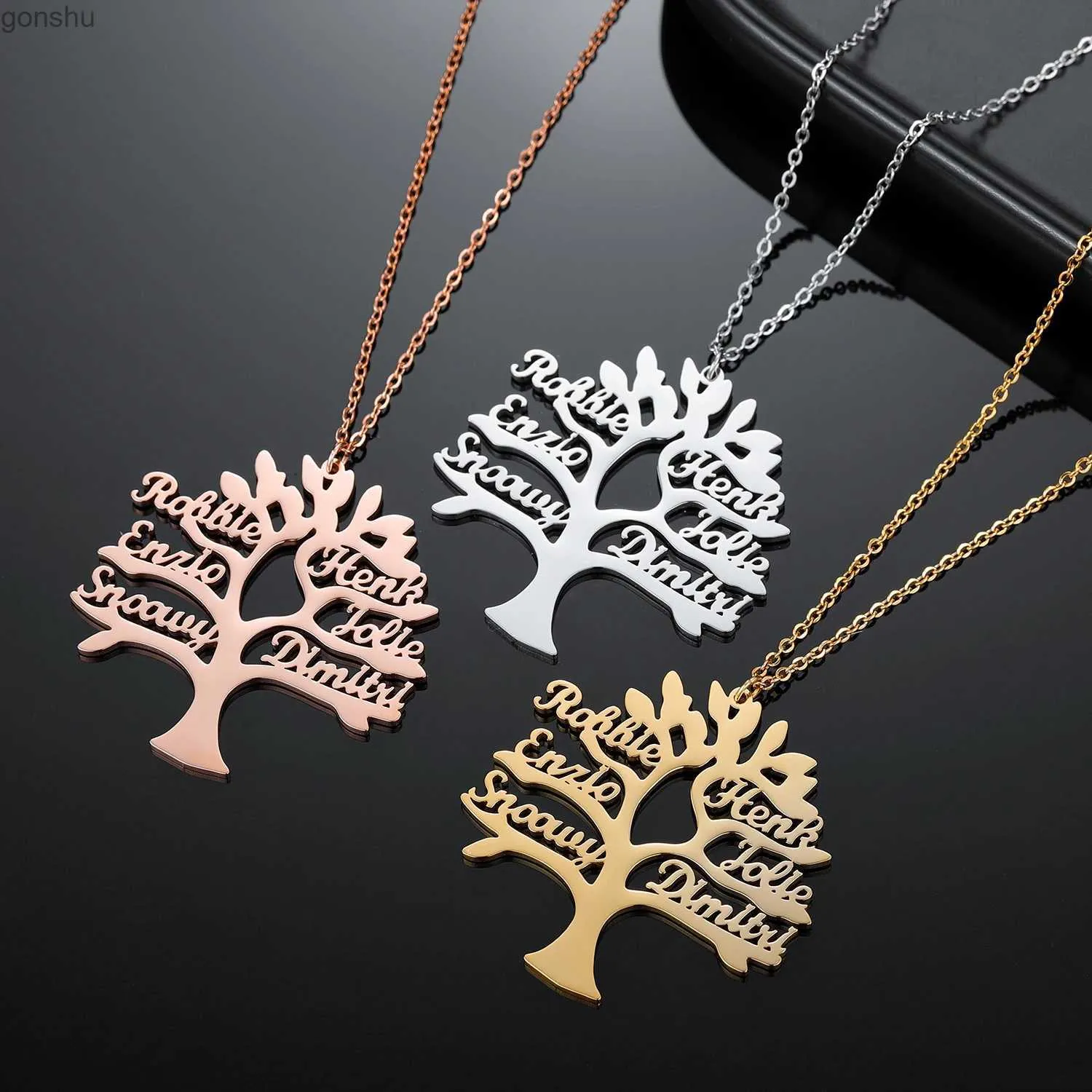 Colliers de pendentif Collier d'arbre de vie personnalisé personnalisé avec 1 à 6 noms en acier inoxydable Chaîne de la chaîne de la famille