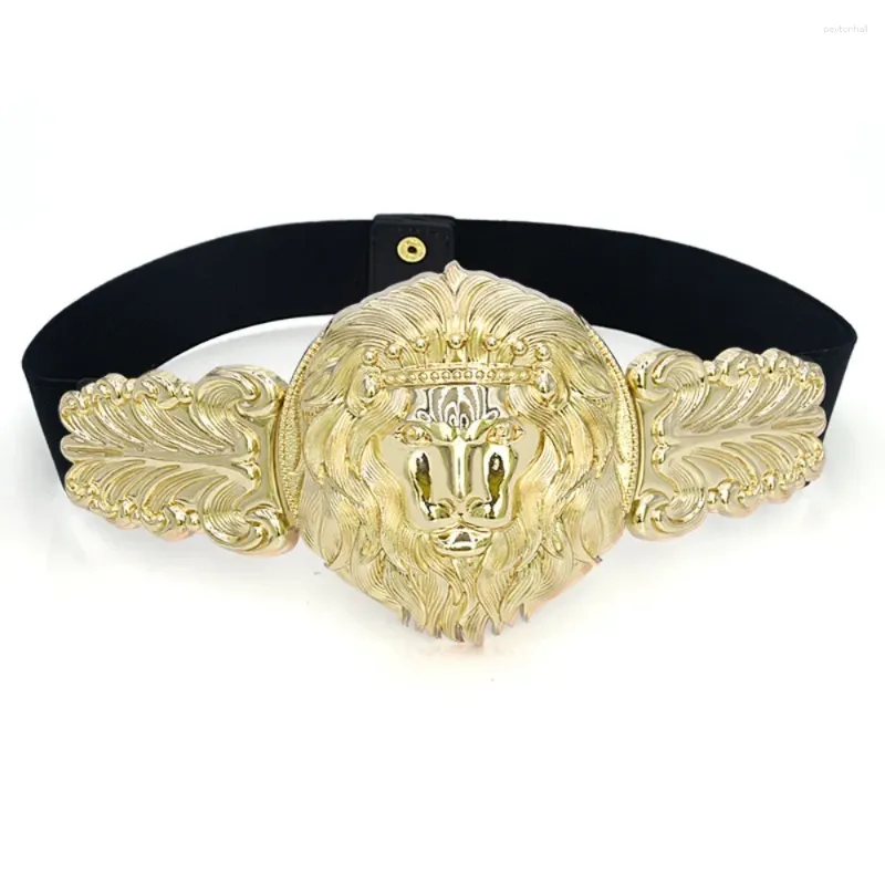 Cinto de liga metal cós larga banda universal couro falso fivela de fivela dourada cintura capa de cintura feminina cinturão elástica