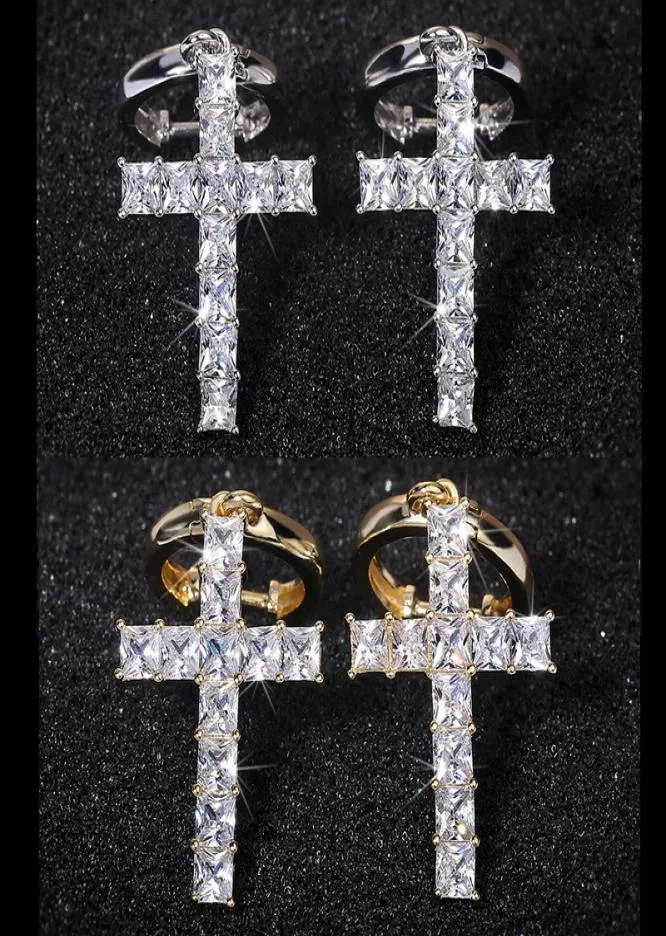 Hochwertige goldplattierte Bling Square CZ Cross Ohrringe Reifen für Männer Frauen Schönes Geschenk für Freund6958992