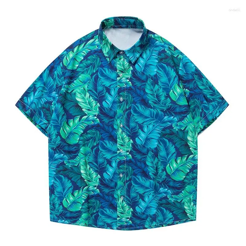 Camisas casuales para hombres para hombres estampado de verano helo suelto seda playa manga corta estilo hawaiano surf camiseta seca