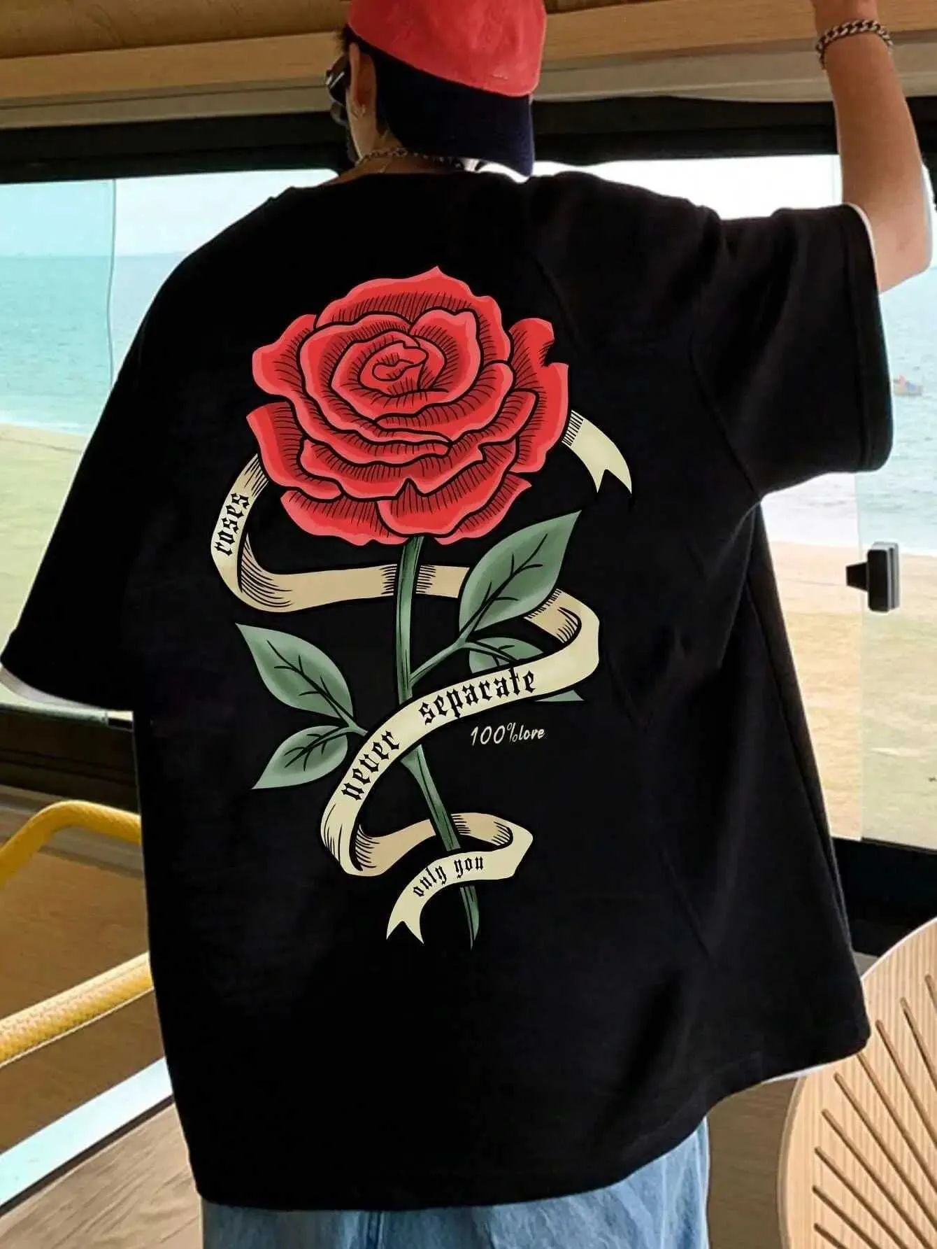 Men's T-Shirts Red Roses Wrapped In Ribbons Printing Clothes Men Cotton Breathable T Oversized Casual Loose Short H240429