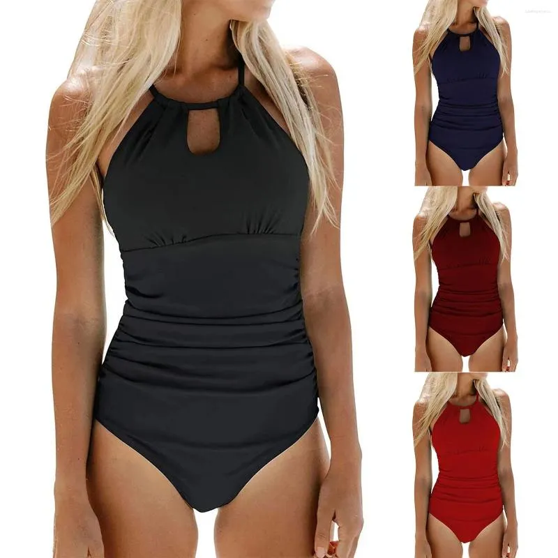 Swimwaies pour femmes High Waited Cutout Bathing Fssuile Sexy Swimsuit Couleur Couleur Couvrage Couvrant le ventre et minceur de sangle sans dos