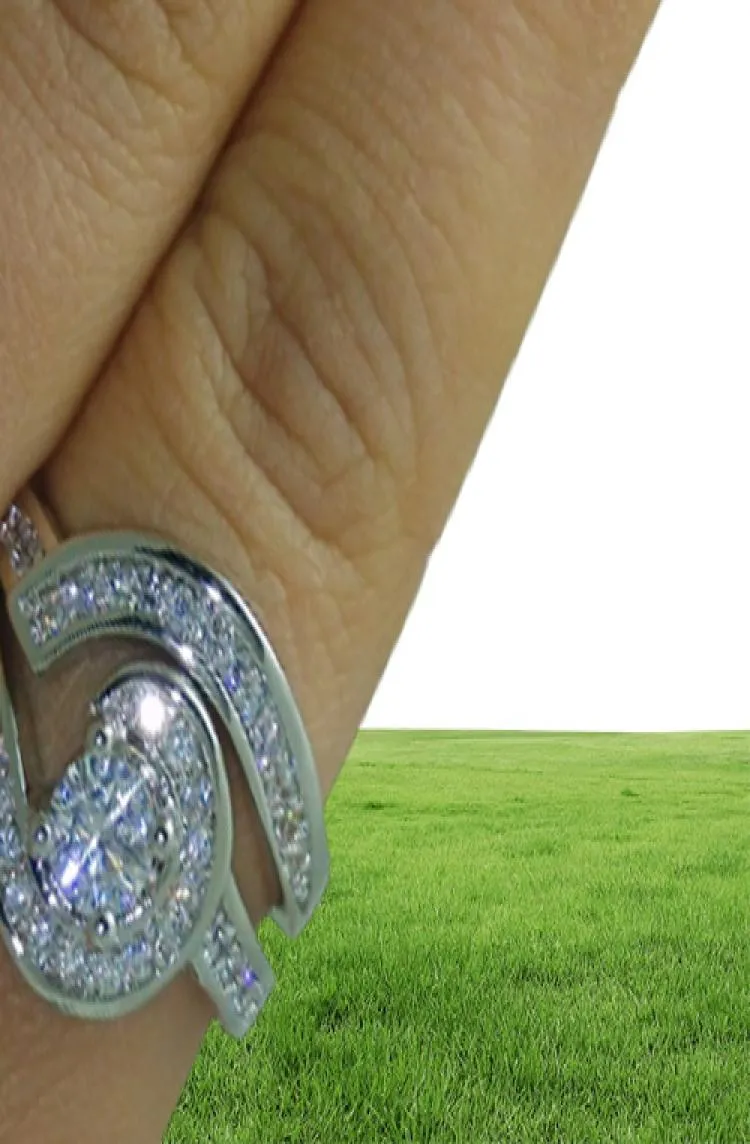 Ręcznie robione zestawy pierścieni Aaaaa Cyrron Białe złoto Party Wedding Pierścienie dla kobiet mężczyzn zaręczynowy palec biżuteria 7295049